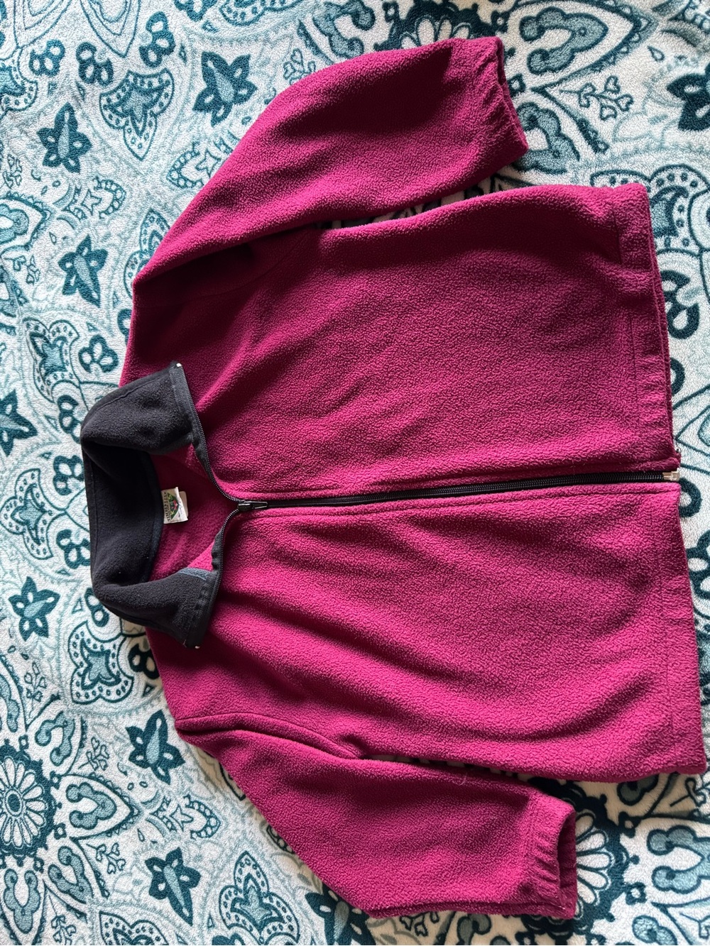 Kids Full-Zip Fleece Jacket in Berry with Contrast Collar